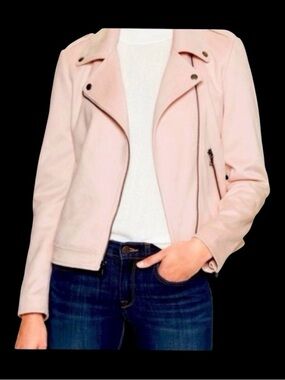 BANANA REPUBLIC Vegan Suede Moto Jacket in Blush Pink, Size XS.